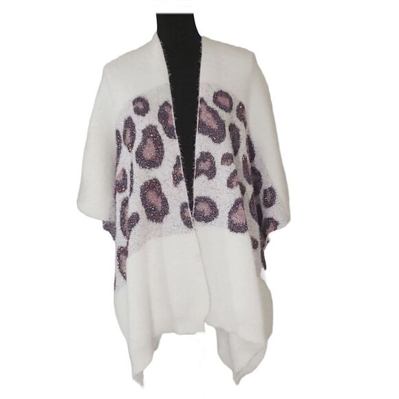 White Birch Off-White Glitter Thread Open-Front Poncho Jacket Size L/XL - Picture 1 of 7